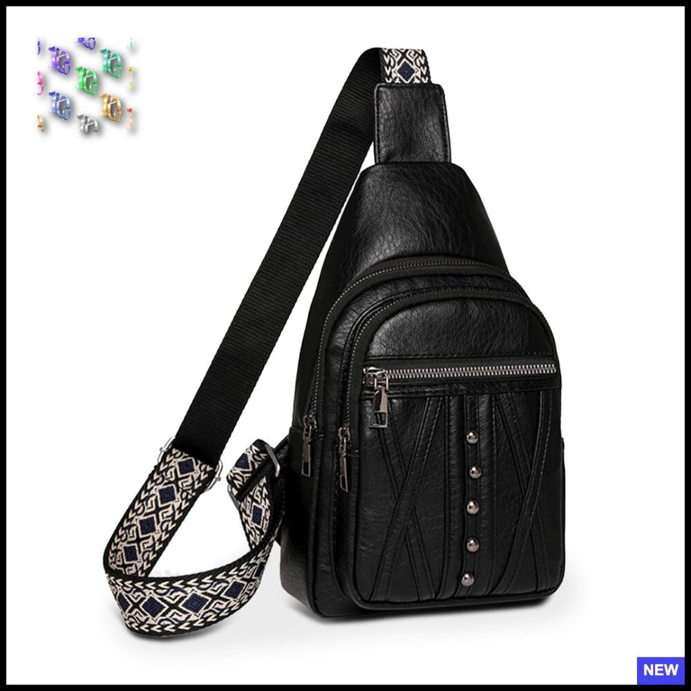 Leather Crossbody Sling Bag Adjustable Strap Multi-Pocket Travel Daily Use